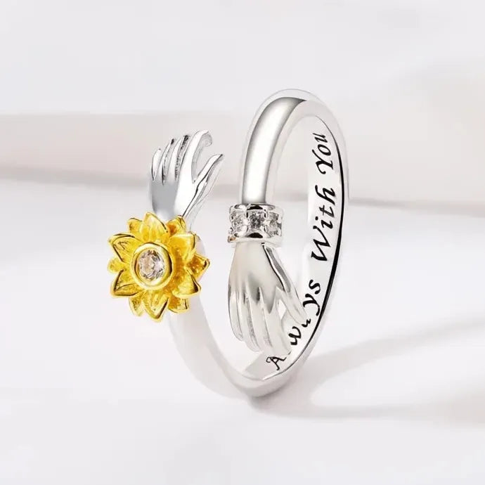 Hands & Flower Design Opening Ring Love Always With You Brass Jewelry