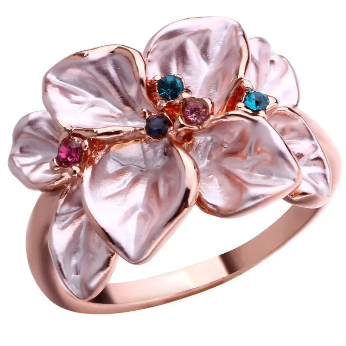 Creative Women's Glass Rings Zinc Alloy Flower Design Wedding Engagement Jewelry