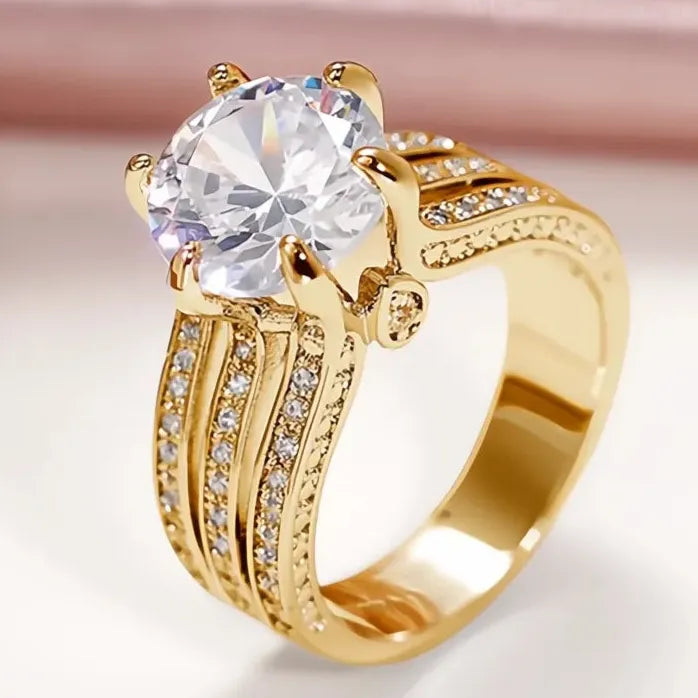 Luxury Brass Cubic Zirconia Wedding Engagement Ring for Women Pink White