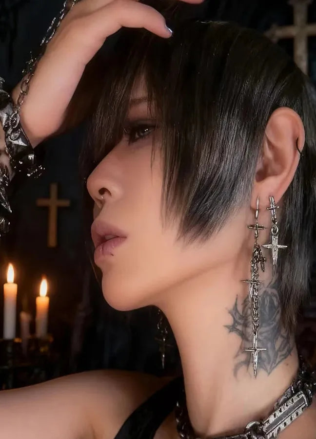 Copper Punk Cross Dangle Earrings Gothic Neo-Gothic Jewelry for Men Women