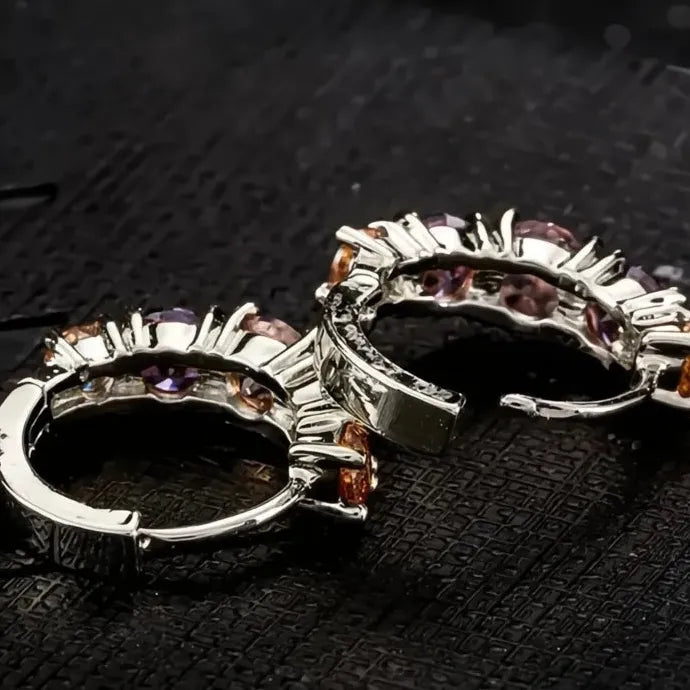 Purple Geometric Copper Alloy Cubic Zirconia Hoop Earrings for Women Party