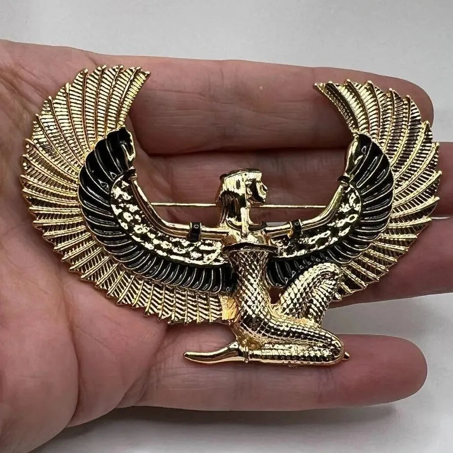 Vintage Ladies Egyptian Goddess Enamel Brooch Retro Eagle Pin Accessory