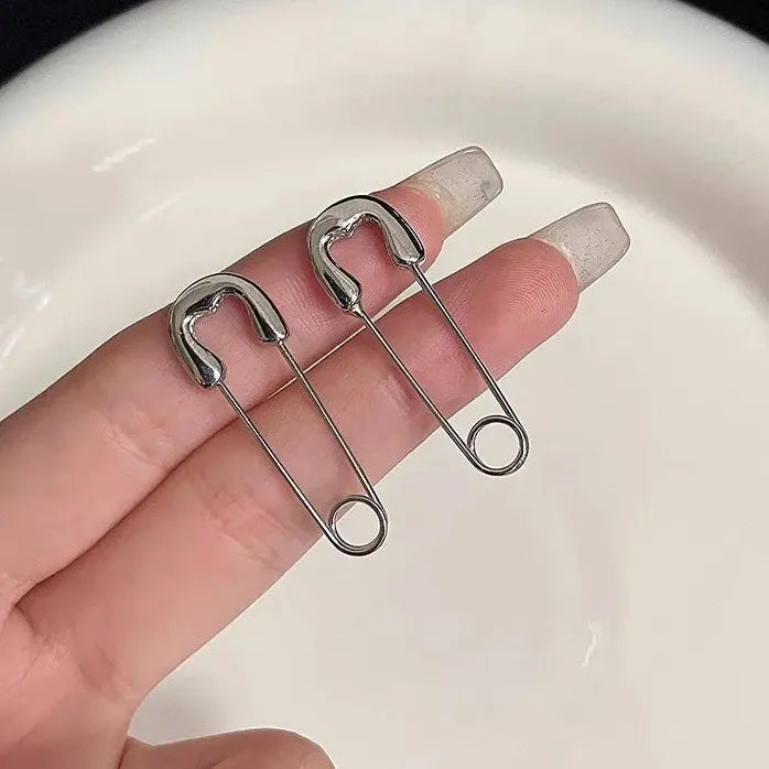 Unisex Punk Rock Safety Pin Metal Stud Earrings Geometric Jewelry for Women Men