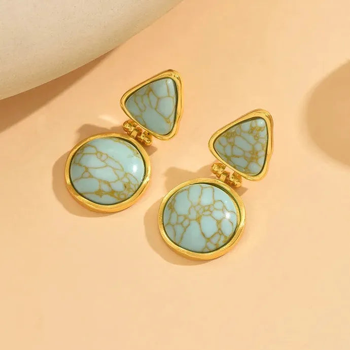 Bohemian Style Retro Geometric Turquoise Zinc Alloy Drop Earrings for Women