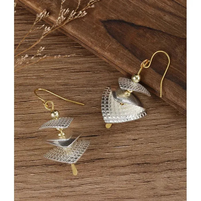 Ethnic Style Layered Square Long Pendant Earrings Two Tone Shell Zinc Alloy Women