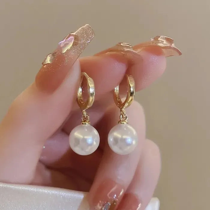 2026 Pearl Drop Round Hoop Earrings Stainless Steel Wedding Jewelry