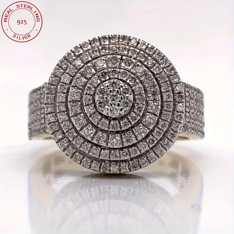 Men’s Luxury Iced Out Ring 925 Silver Gold Plated Round AAAAA Zircon