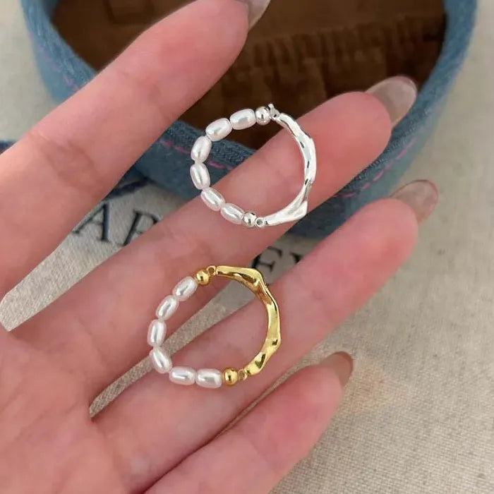 2026 Silver Pearl Geometric Handmade Wedding Rings for Women Couples Gifts Jewelry