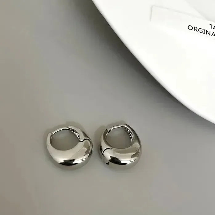 Copper Alloy Chunky Smooth Metal Hoop Earrings Women Girls Punk Jewelry