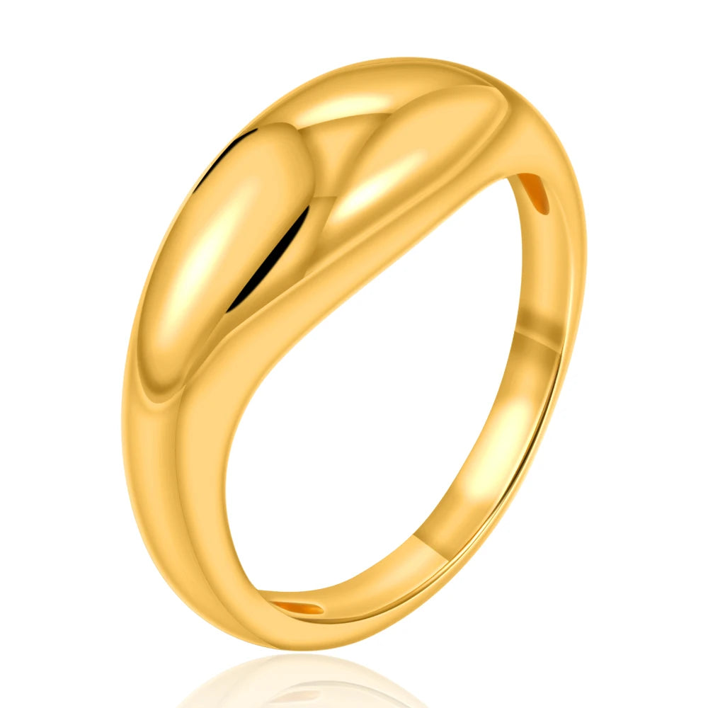 18K Gold Plated Two Tone Wavy Dome Chunky Ring for Women Waterproof Couple Jewelry