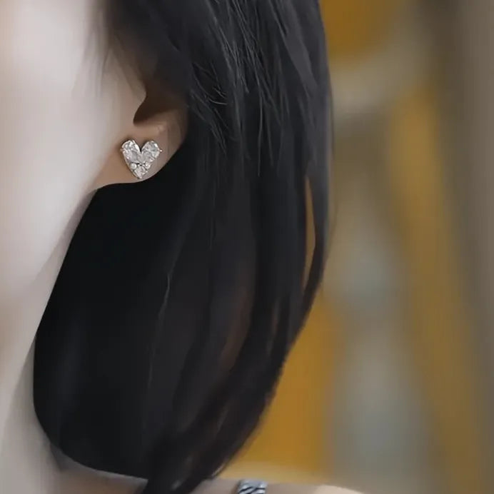 Geometric Heart Stud Earrings with Imitation Pearl for Women & Girls