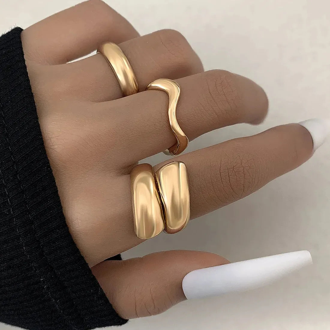 6Pcs Vintage Punk Adjustable Geometric Open Finger Rings Fashion Jewelry