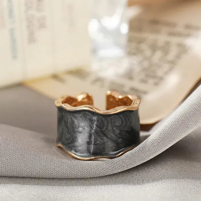 Adjustable Retro Gold Double Oil Drip Ring for Women 2025 Trendy Jewelry