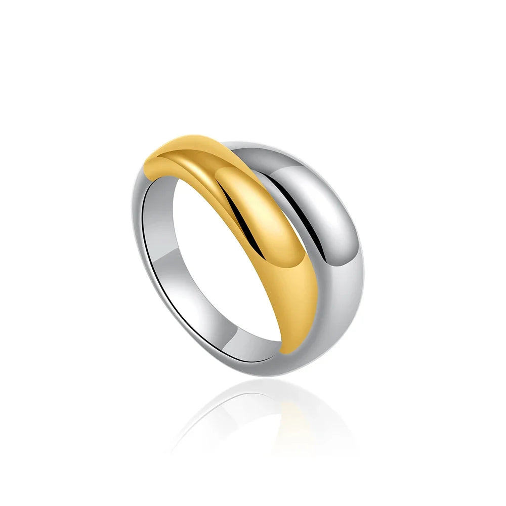 Punk Gold & Silver Stainless Steel Double Circle Ring Waterproof Wedding Jewelry