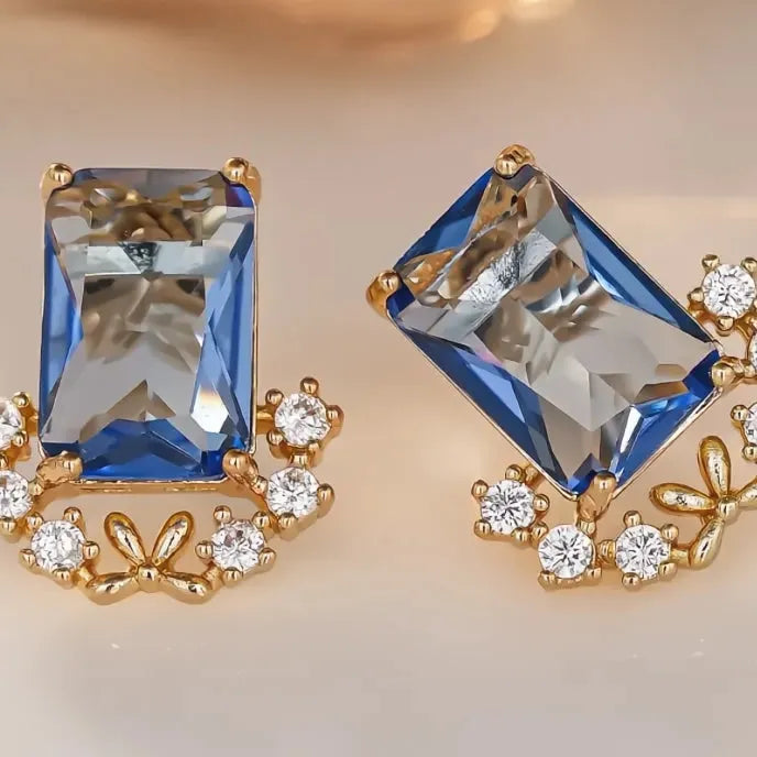 Aesthetic Women Geometric Cubic Zirconia Stud Earrings Blue CZ Wedding Jewelry