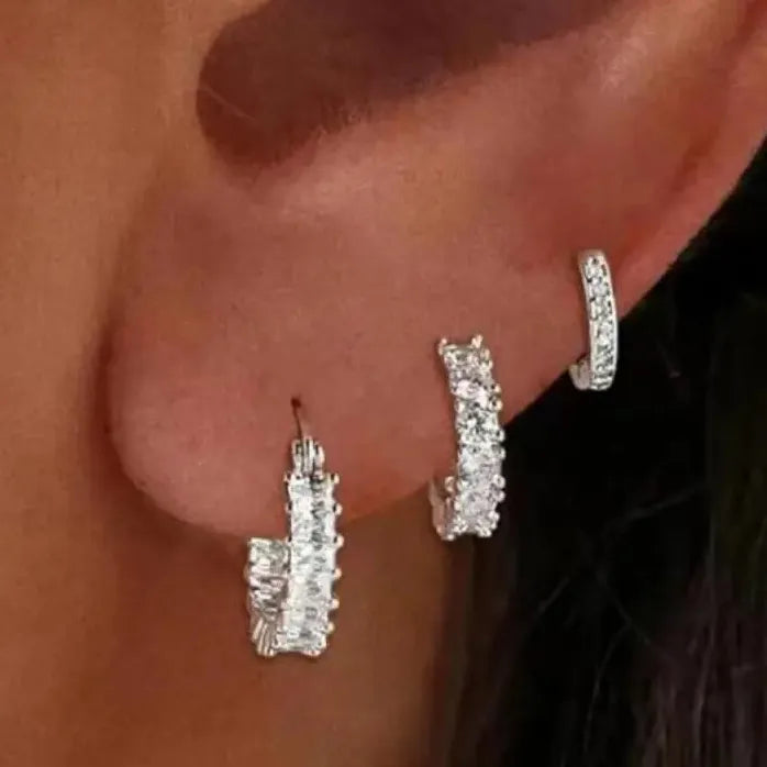 3Pcs Vintage Zircon Geometric Hoop Earrings for Women Classic Jewelry Gifts