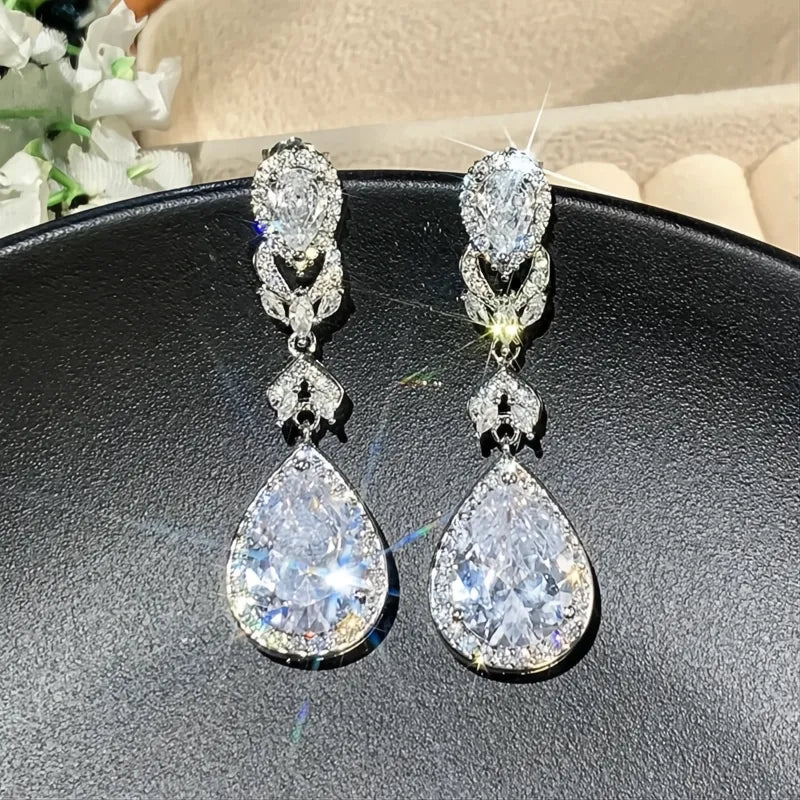 Women Drop Earrings Copper Alloy Cubic Zirconia Geometric Trendy Chic Jewelry for Party Engagement Daily