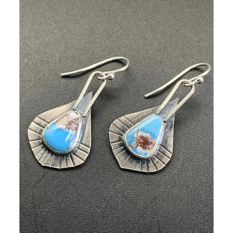 Geometric Irregular Retro Silver Resin Inlaid Long Drop Earrings for Women & Girls