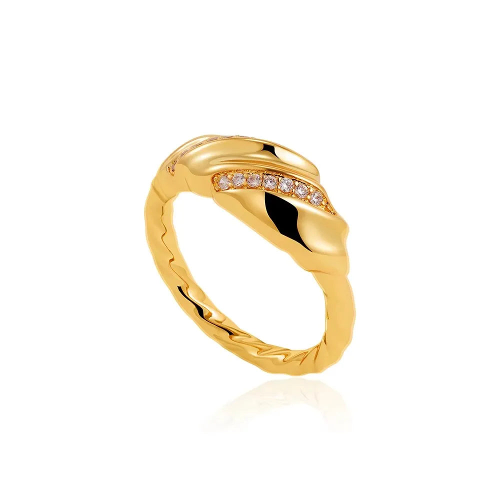 Italianate Inlaid Cubic Zirconia Stainless Steel Chunky Geometric Wedding Ring