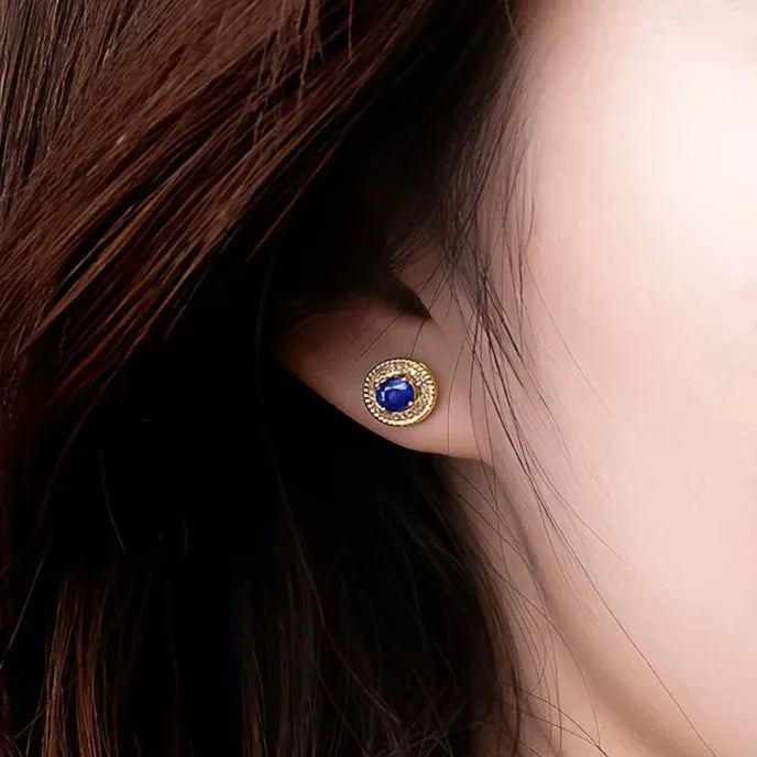 Gold Color Blue Cubic Zirconia Geometric Stud Earrings for Women Fashion Jewelry Gift