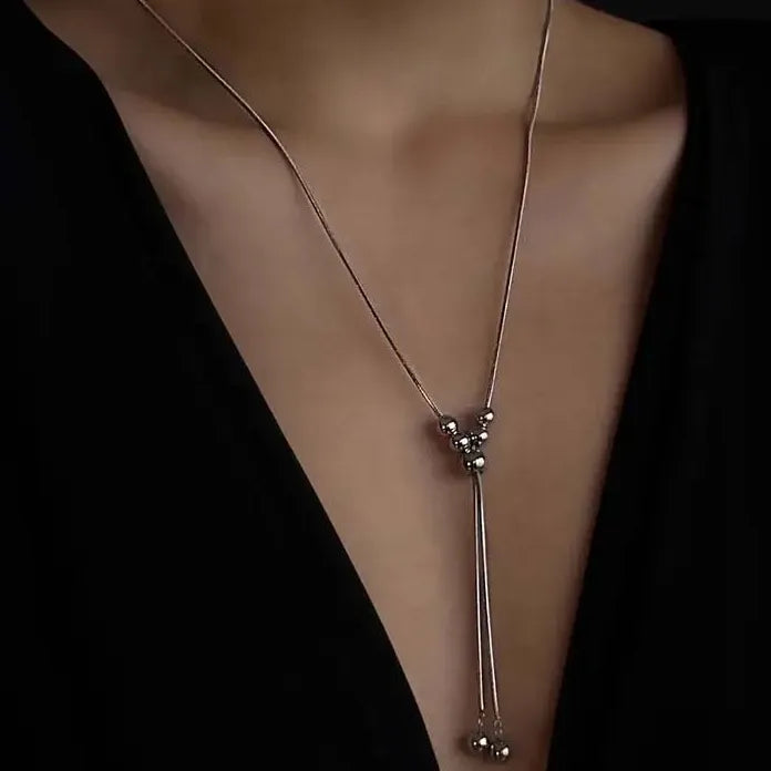 Stainless Steel Women’s Necklace Punk Silver Circle Ball Pendant Long Chain Jewelry