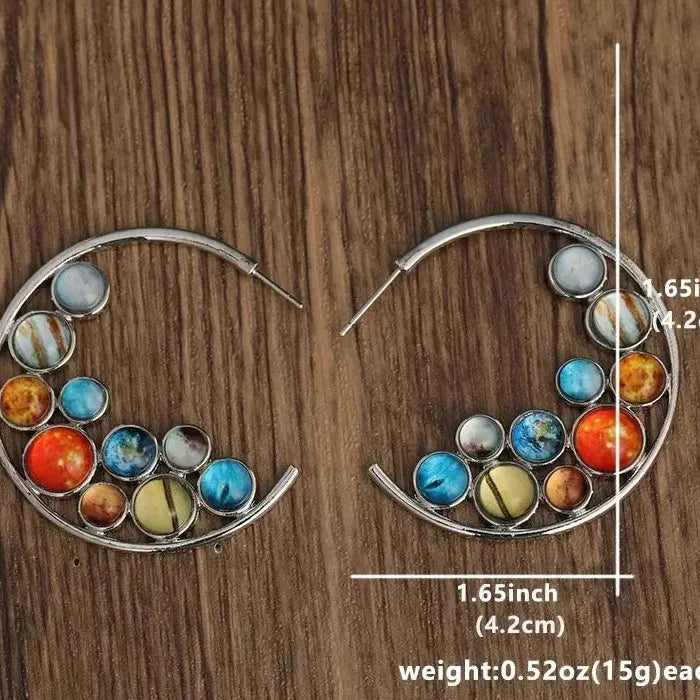 Vintage Bohemian Silver Plated Hoop Earrings with Synthetic Gems Drop Design