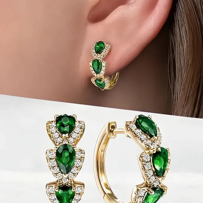 Luxury Trendy Blue Cubic Zirconia Hoop Earrings for Women Wedding Party Anniversary Gift