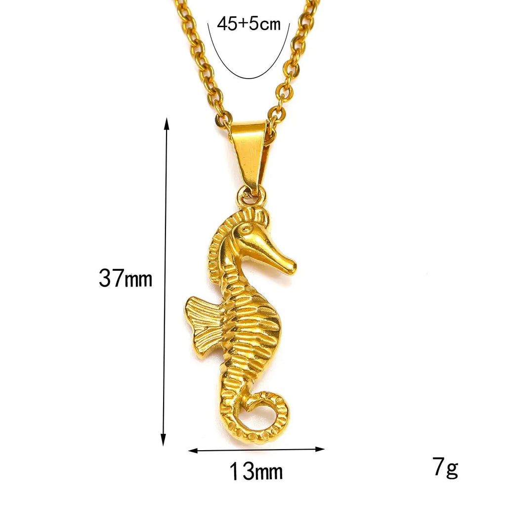18K Gold Plated Geometric Seahorse Pendant Necklace for Women Waterproof Jewelry