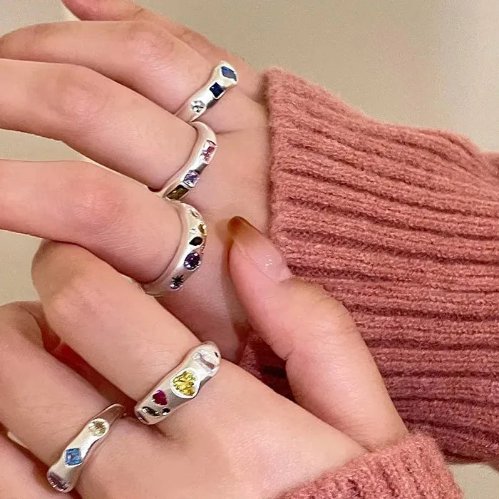 2026 Adjustable Heart-Shaped Colorful Zircon Ring for Women Jewelry