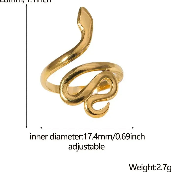 Adjustable Gold Color Stainless Steel Snake Ring Vintage Gothic Jewelry Gift
