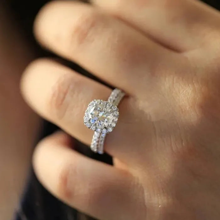 Silver CZ Round Square Rings for Women Elegant Engagement Wedding Party Jewelry