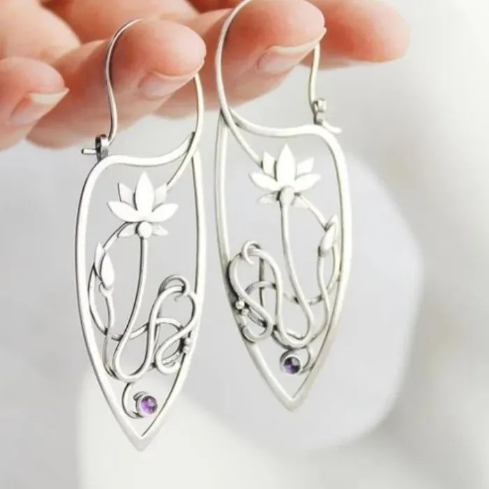 Lotus Flower Drop Earrings Elven Jewelry Floral Design Copper Plastic