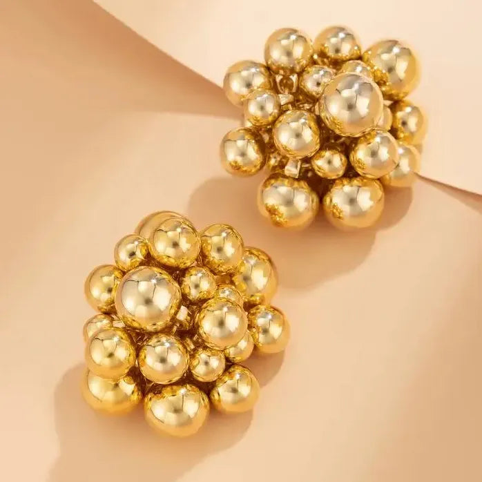 Grape String Hollow Ball Stud Earrings for Women Gold Tone Jewelry Gift