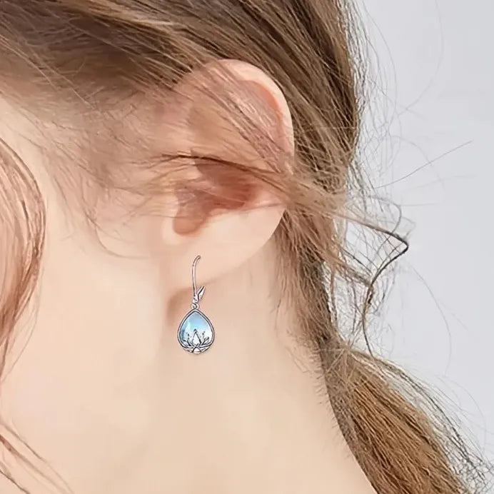 Geometric Pear Imitation Opal Drop Earrings Lotus Setting for Women