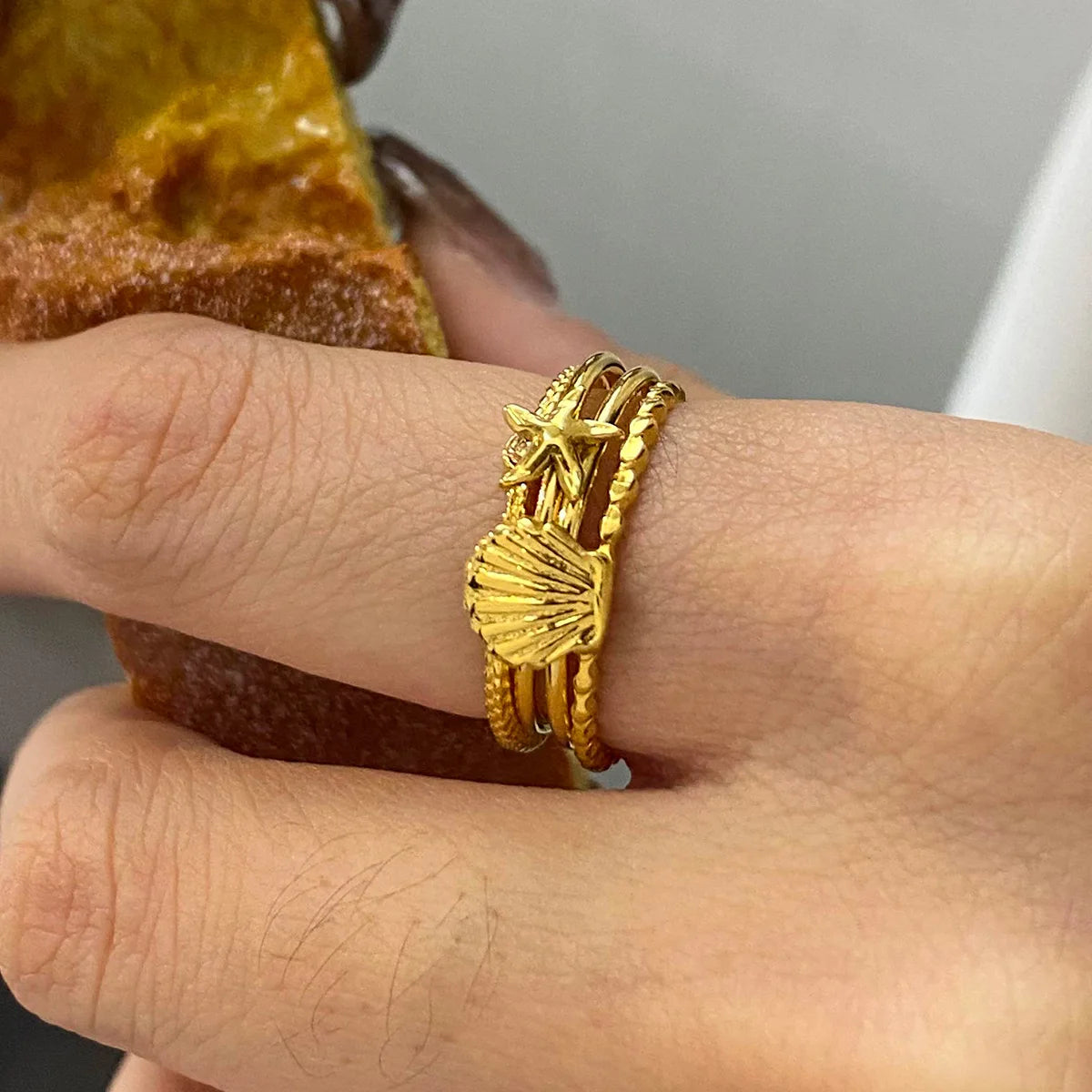 Hypoallergenic 18K Gold Plated Stainless Steel Starfish Stackable Knuckle Ring