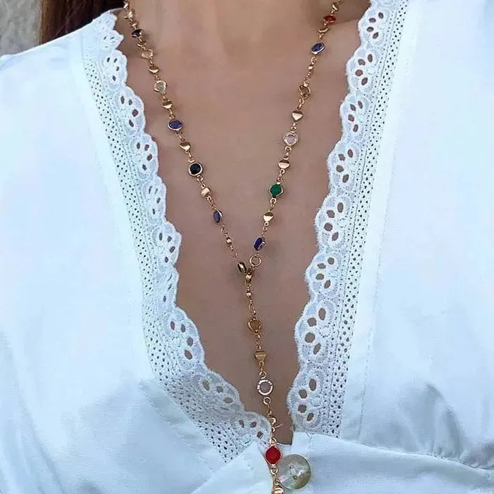 2024 Luxury Colorful Crystal Zircon Rhinestone Tassel Necklace for Women