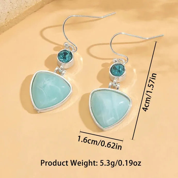 Bohemian Retro Light Blue Synthetic Gemstone Geometric Pendant Earrings Women