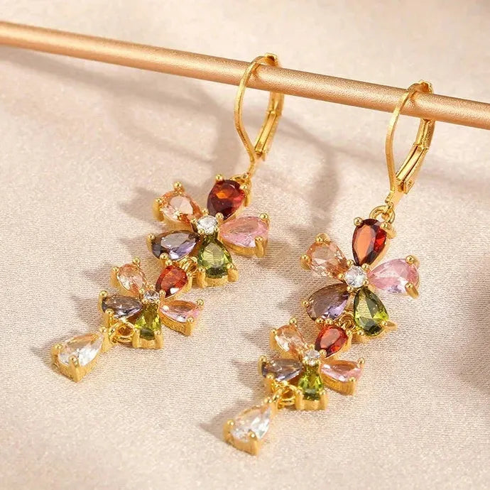 Gold Color Rhinestone Dangle Earrings for Women Party Jewelry Copper Drop