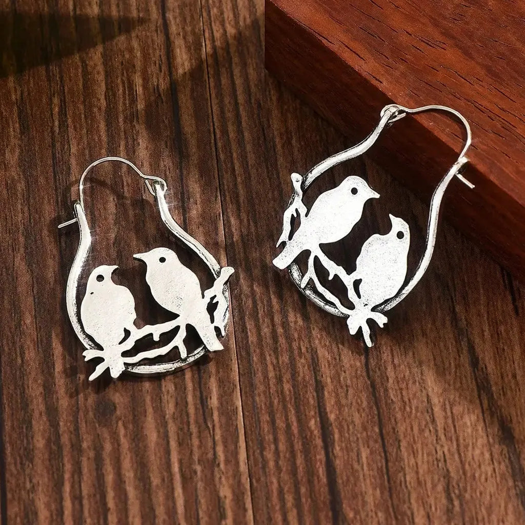 Silver Color Metal Geometry Bird Dangle Earrings for Women Jewelry Copper