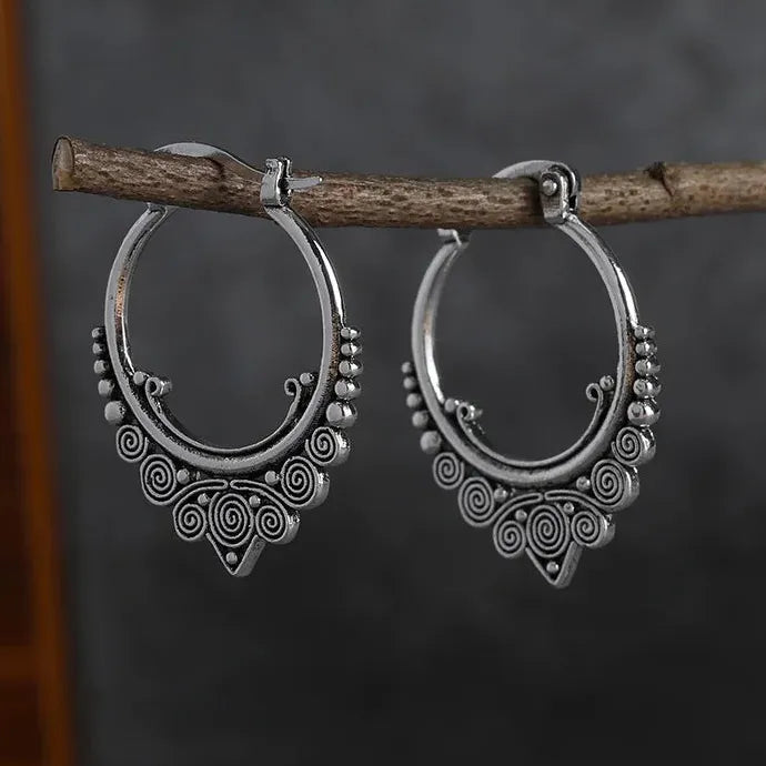 Vintage Hypoallergenic Zinc Alloy Needle Hoop Earrings Boho Jewelry for Men Women
