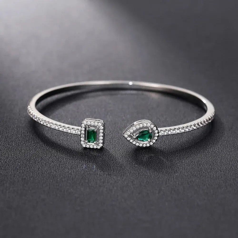 Women's Luxury Green White Blue Cubic Zirconia Copper Alloy Cuff Bracelet
