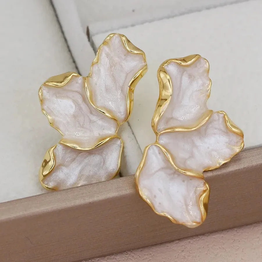 White Enamel Petal Flower Drop Earrings for Women Zinc Alloy Jewelry Gift