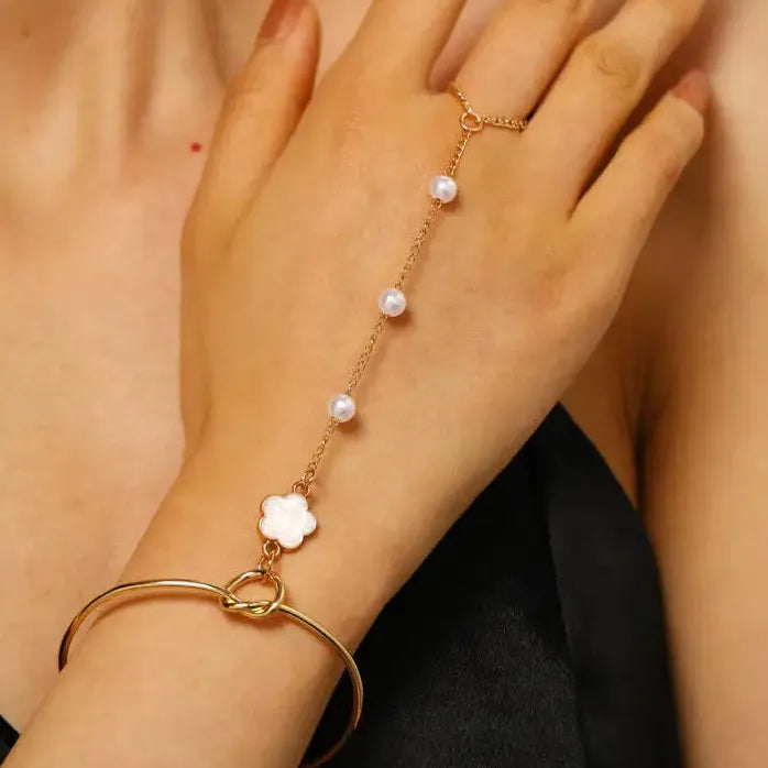 Bohemian Simulated Pearl Beaded Bracelet for Women Vintage Flower Jewelry Gift