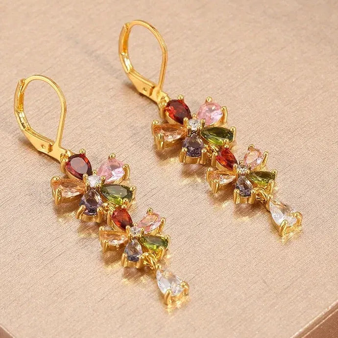 Gold Color Rhinestone Dangle Earrings for Women Party Jewelry Copper Drop
