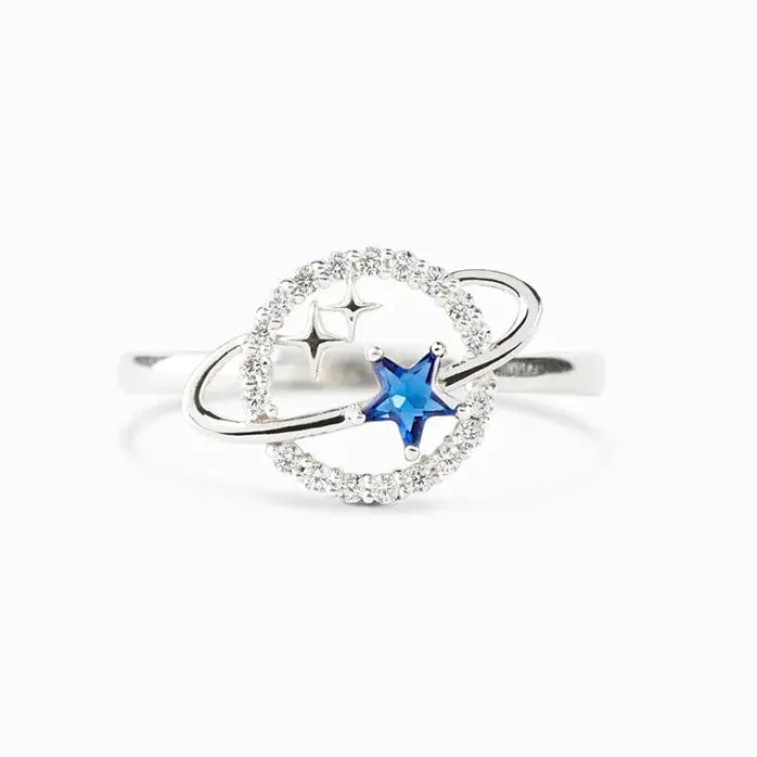 Planet Finger Ring for Women Blue Stars Silver Brass Cubic Zirconia Jewelry