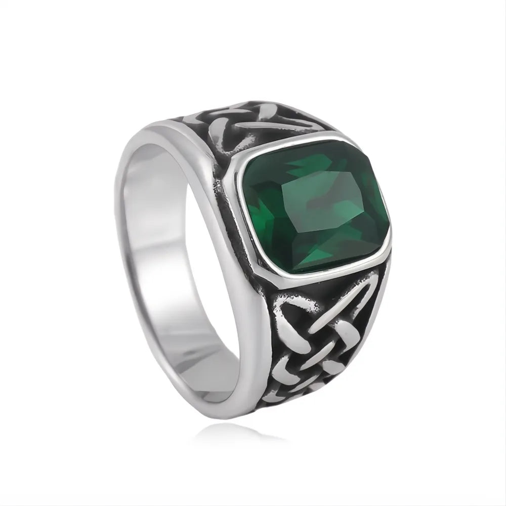 316L Stainless Steel Punk Vintage Red Stone Square Signet Ring Viking Nordic Unisex