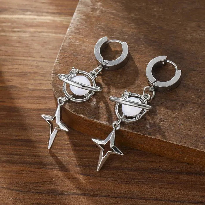 Zinc Alloy Cross Neptune Drop Earrings for Women Gothic Punk Y2K Gift