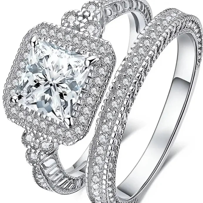 Opulent Cubic Zirconia Bridal Engagement Wedding Rings Set for Women