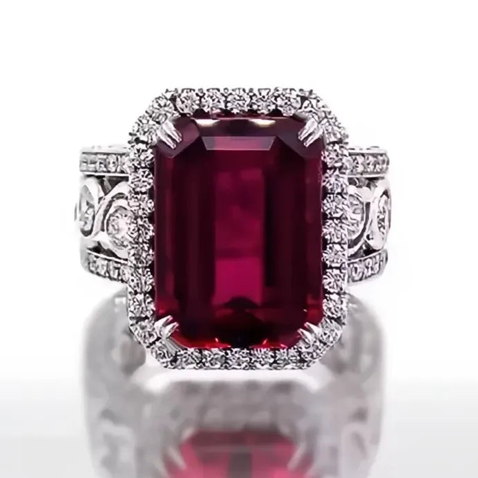 Luxury Red Cubic Zirconia Cocktail Ring for Women Bridal Statement Jewelry