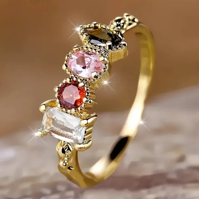 4 Colors Cubic Zirconia Geometric Brass Wedding Band Ring for Women